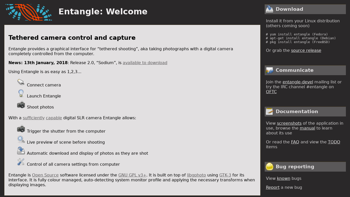 Entangle Landing page