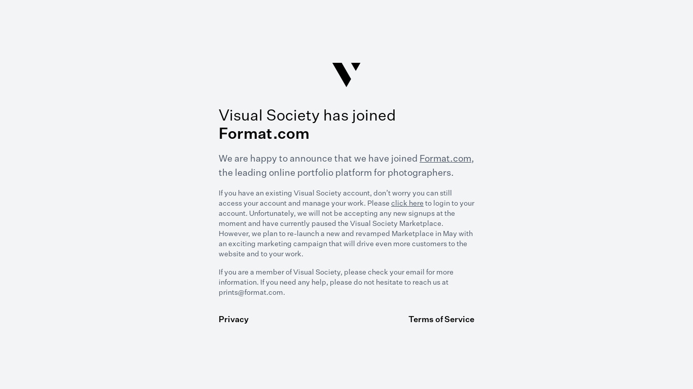 Visual Society Landing page