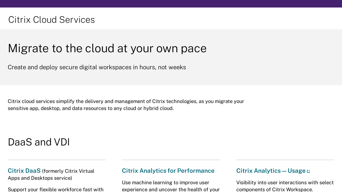 Citrix Workspace Cloud Landing page