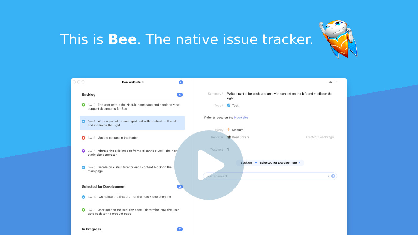 Bee for MacOS Landing page