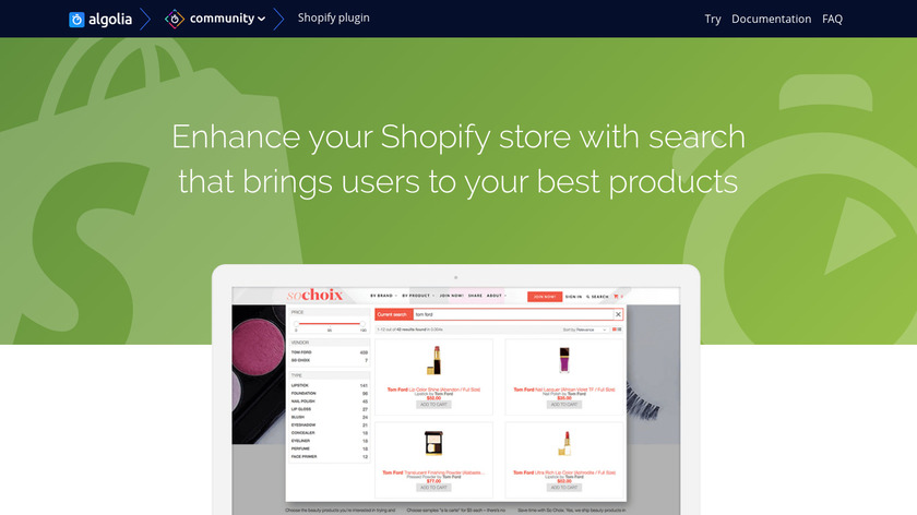 community.algolia.com Algolia for Shopify Landing Page