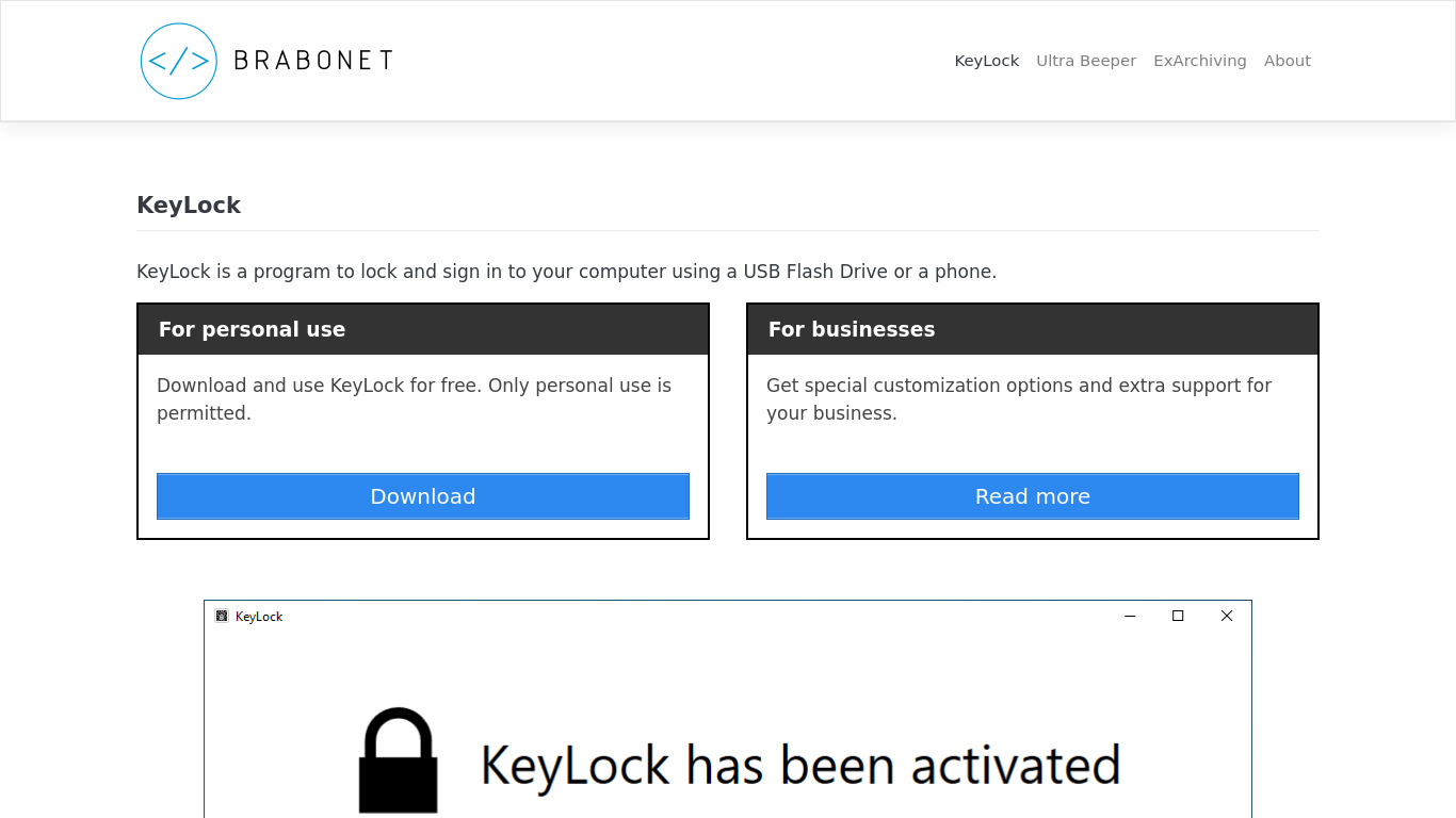 KeyLock Landing page