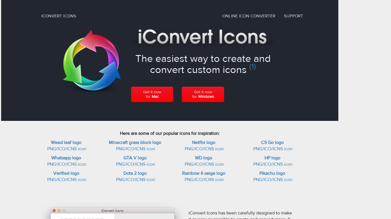 iConvert Icons Landing page
