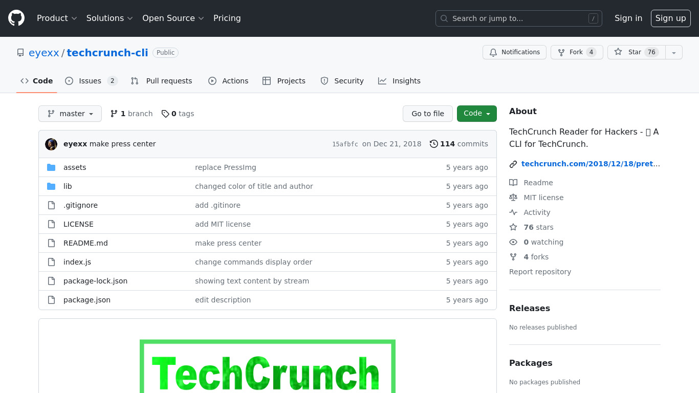 TechCrunch CLI Landing page
