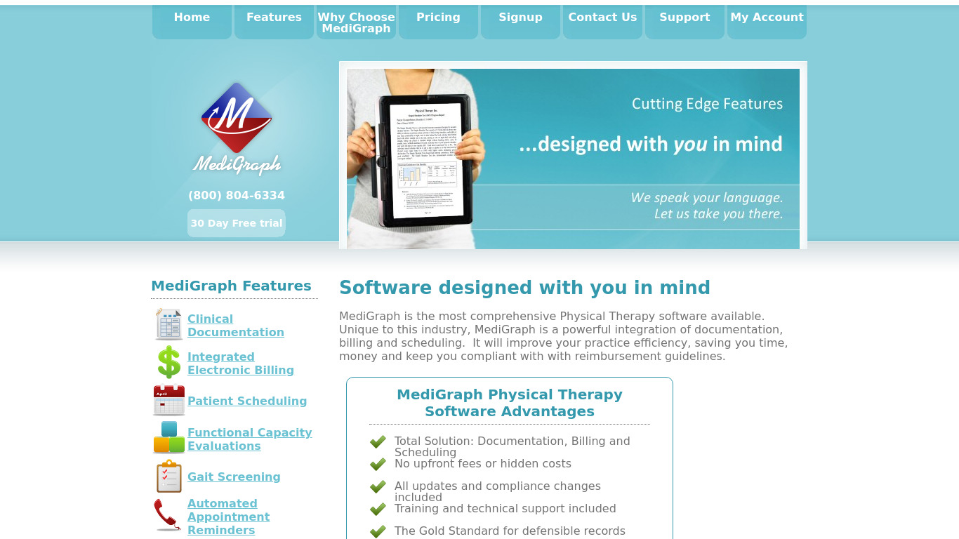 MediGraph Physical Therapy Software Landing page