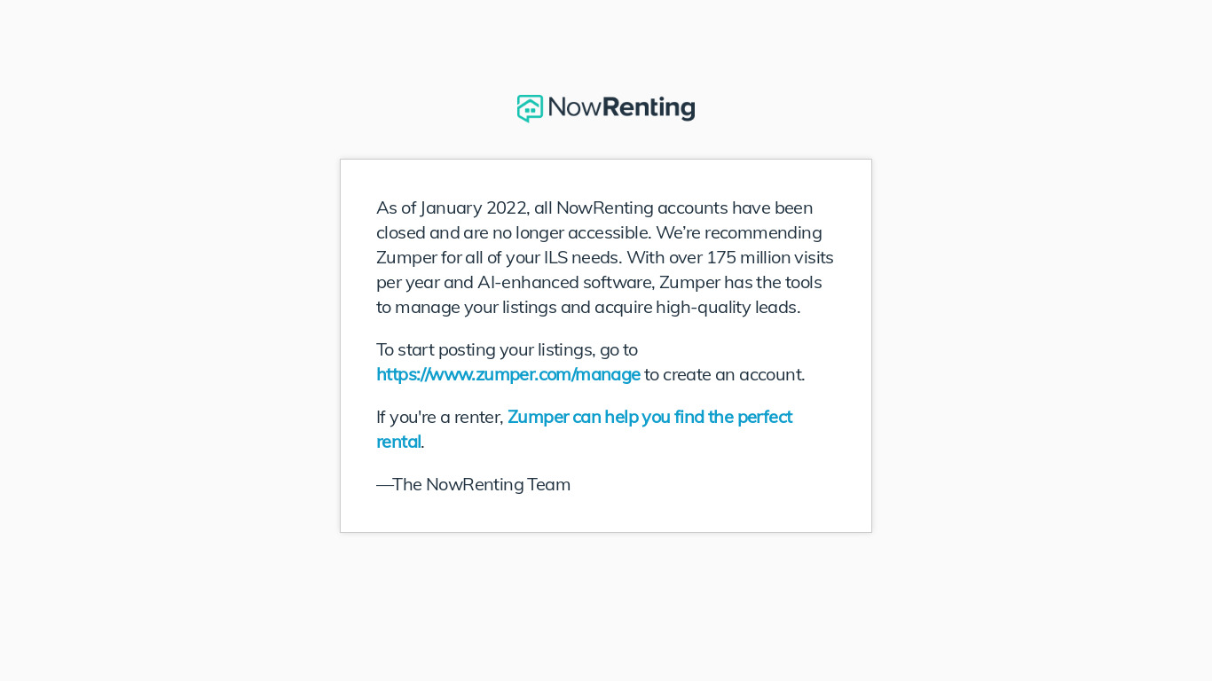 NowRenting Landing page