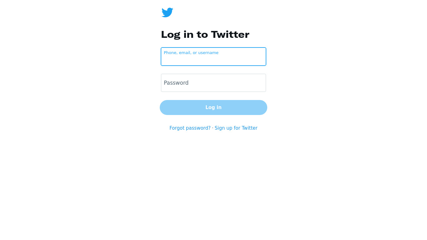 Twitter Account Home Landing page
