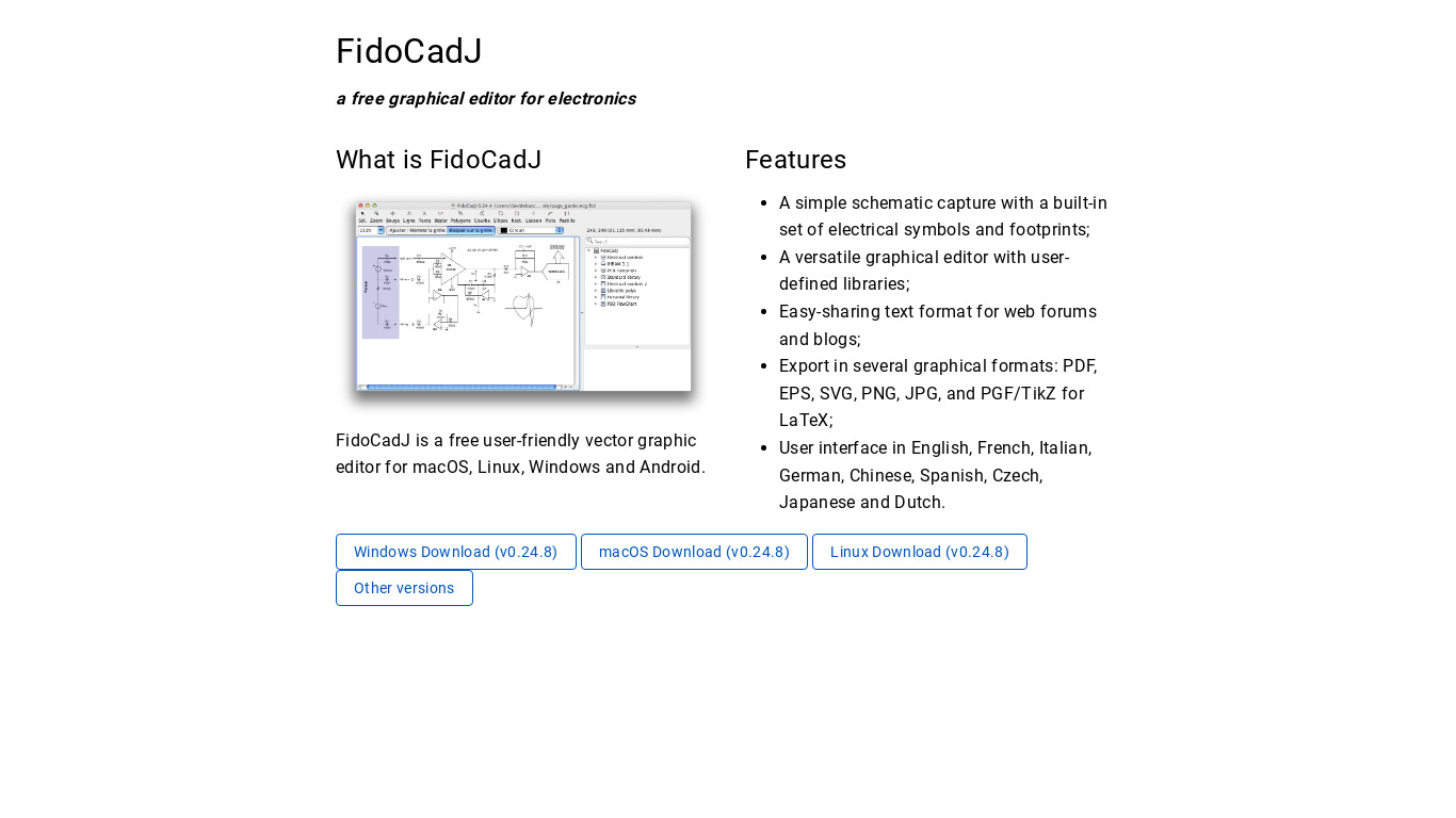 FidoCADJ Landing page