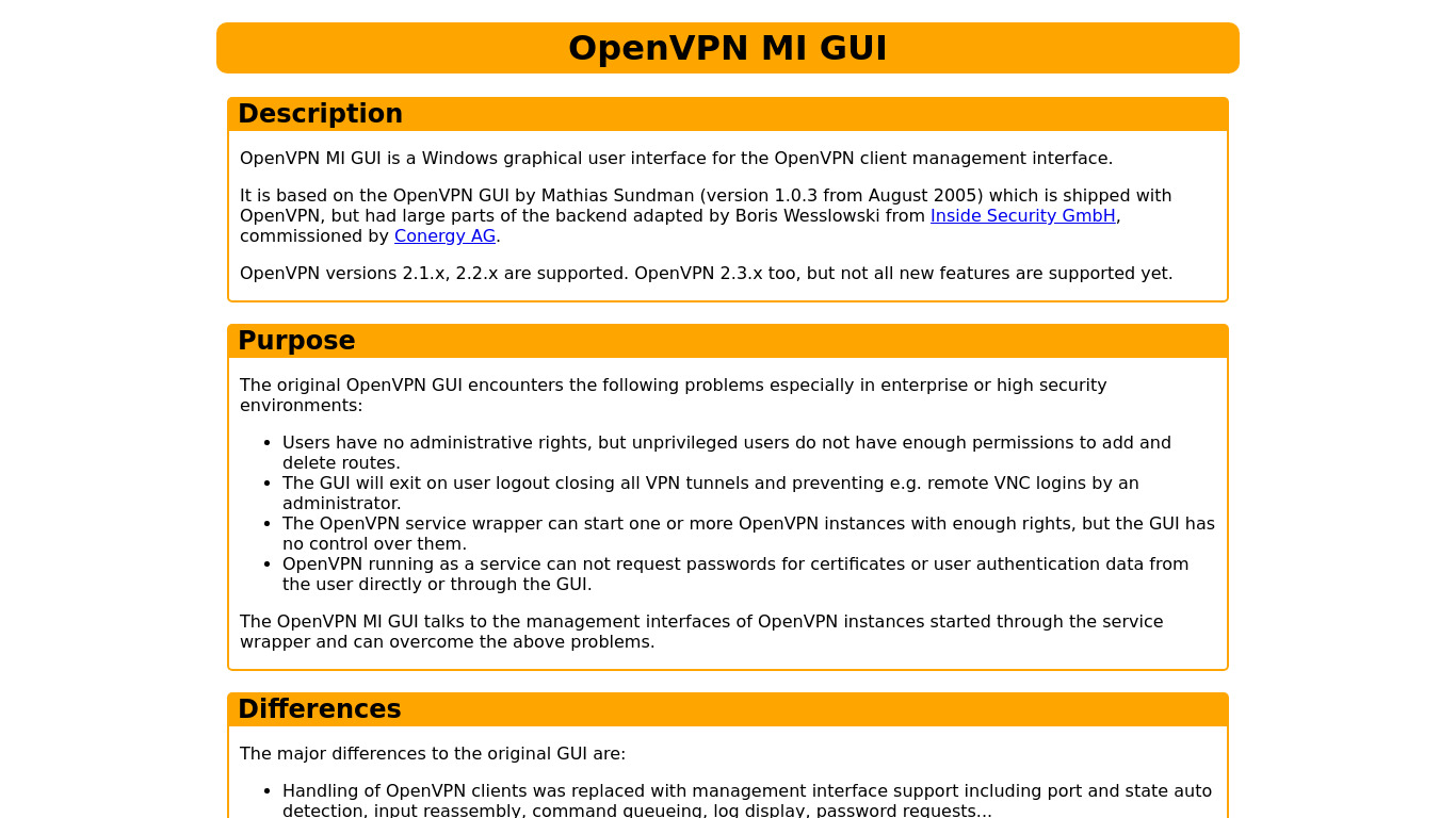 OpenVPN MI GUI Landing page