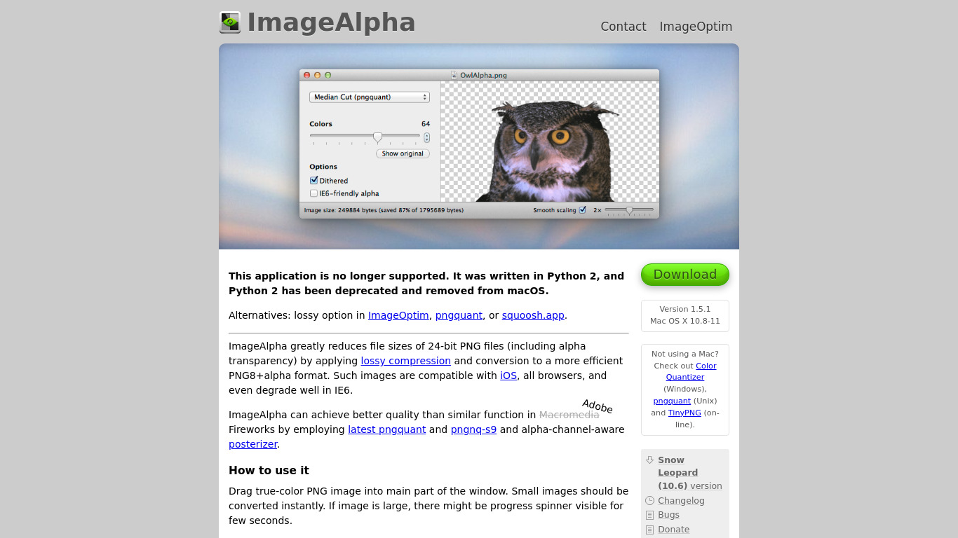 ImageAlpha Landing page