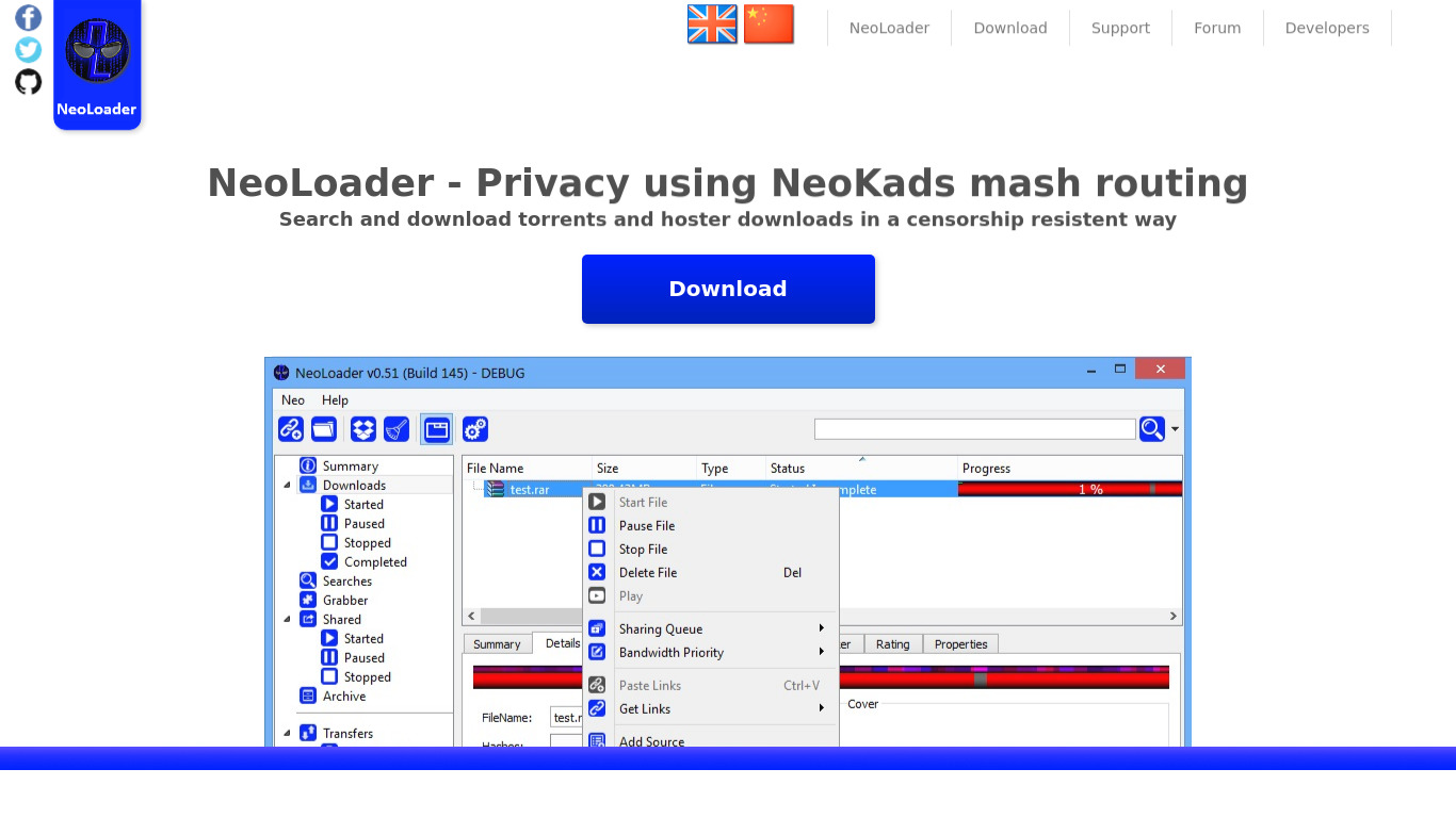 NeoLoader Landing page
