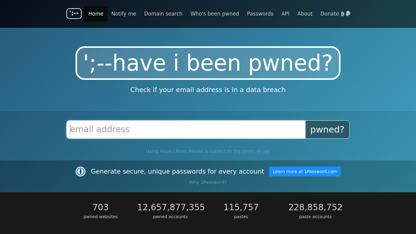 have i been pwned? Landing page
