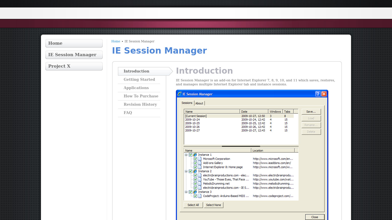IE Session Manager Landing page