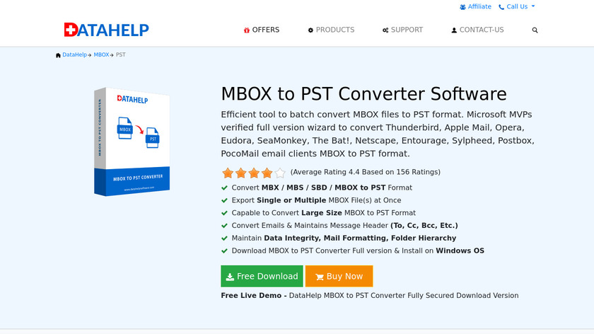 DataHelp MBOX to PST converter Landing Page