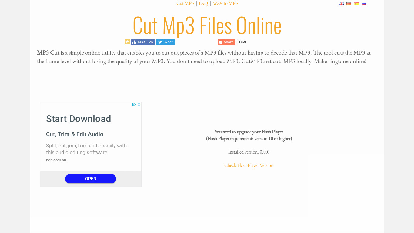 MP3 Cut Landing page