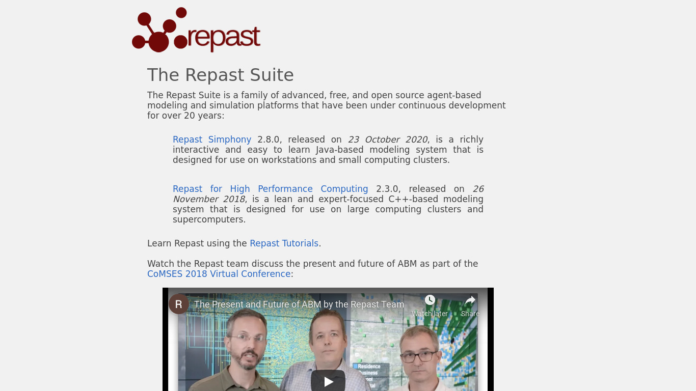 The Repast Suite Landing page