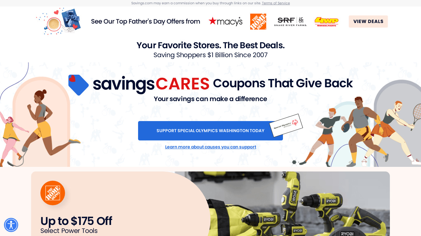 Savings.com Landing page