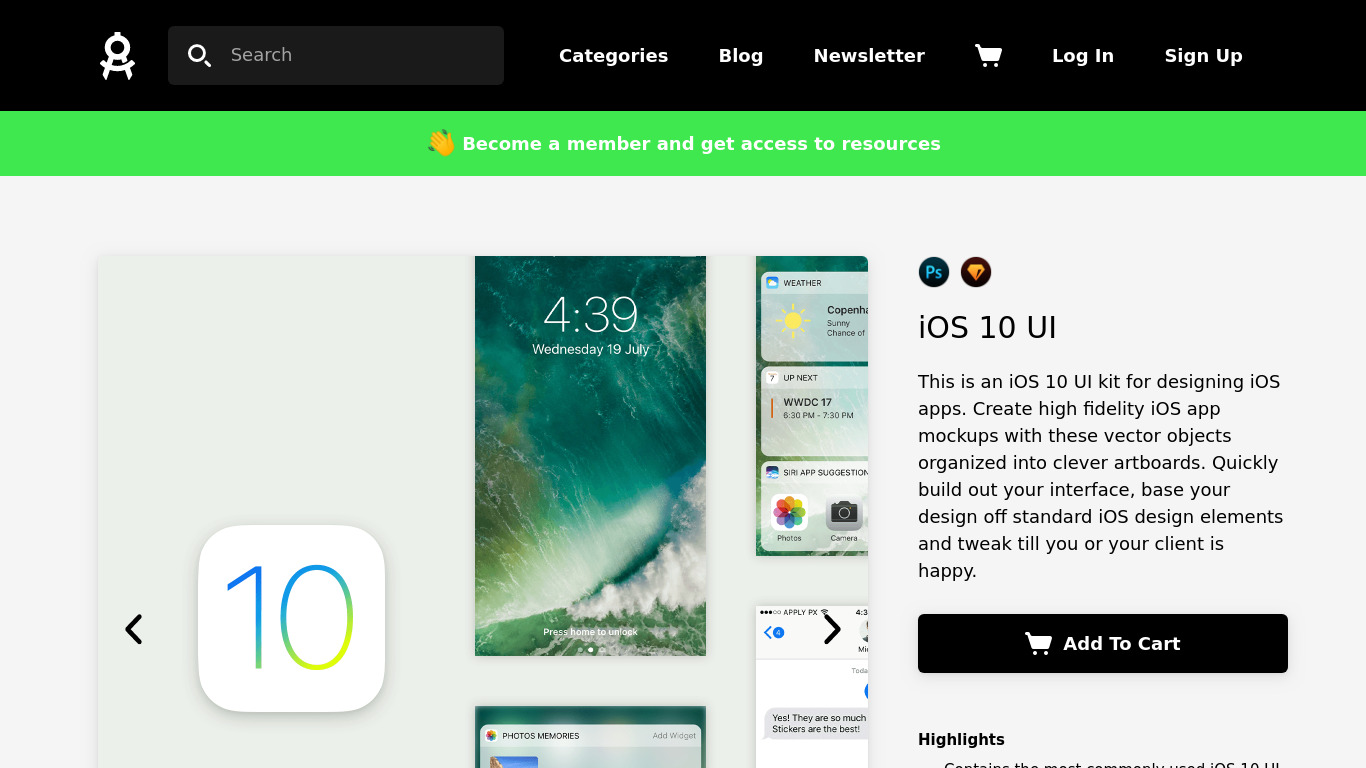 iOS 10 UI Kit Landing page