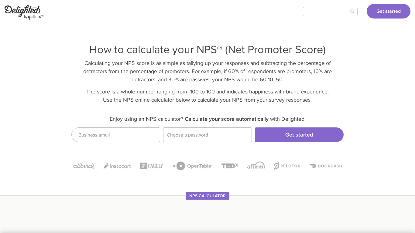 Interactive NPS Calculator (by Delighted) Landing page