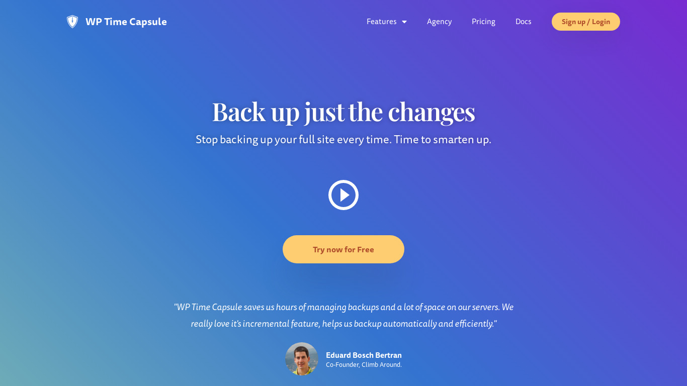 WP Time Capsule Landing page