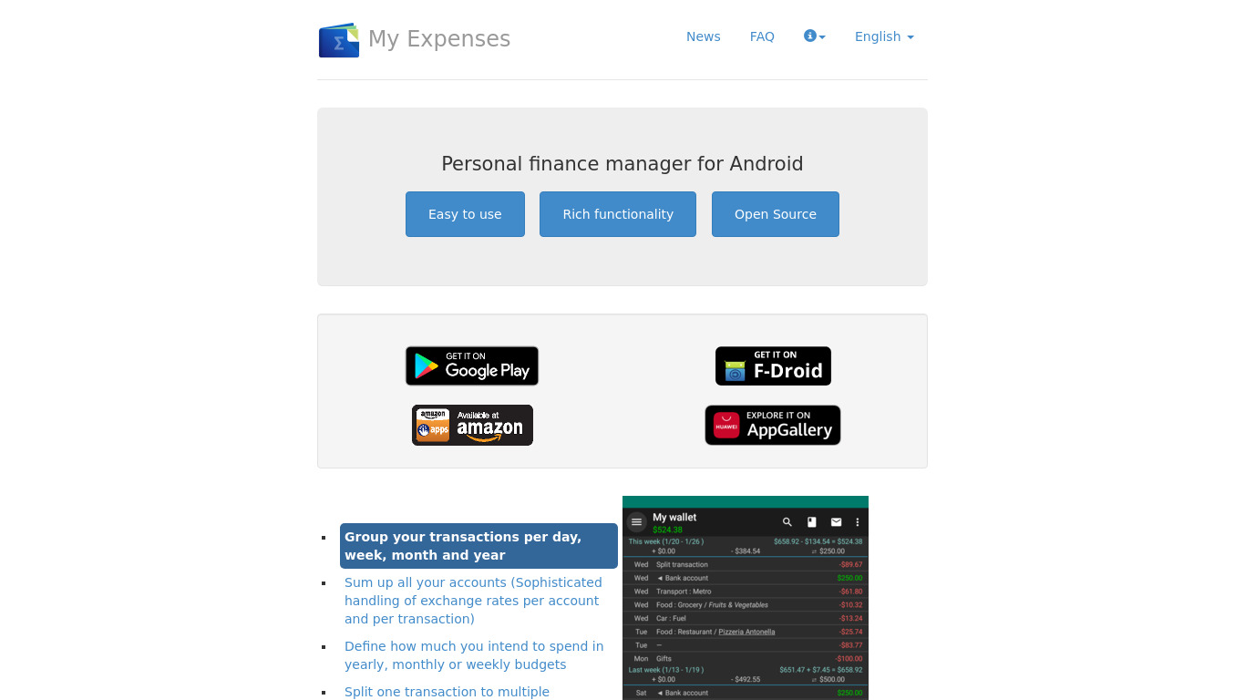 My Expenses Landing page