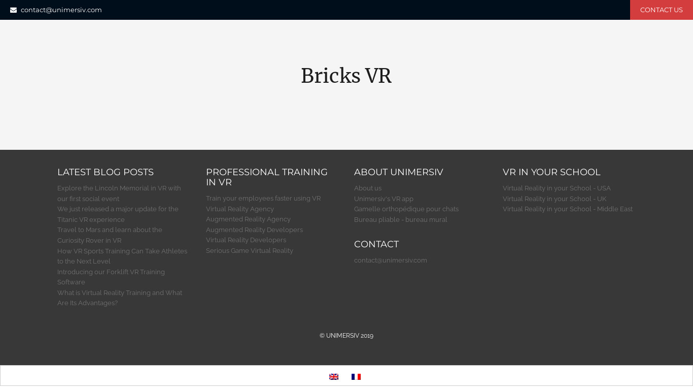 Bricks VR Landing page