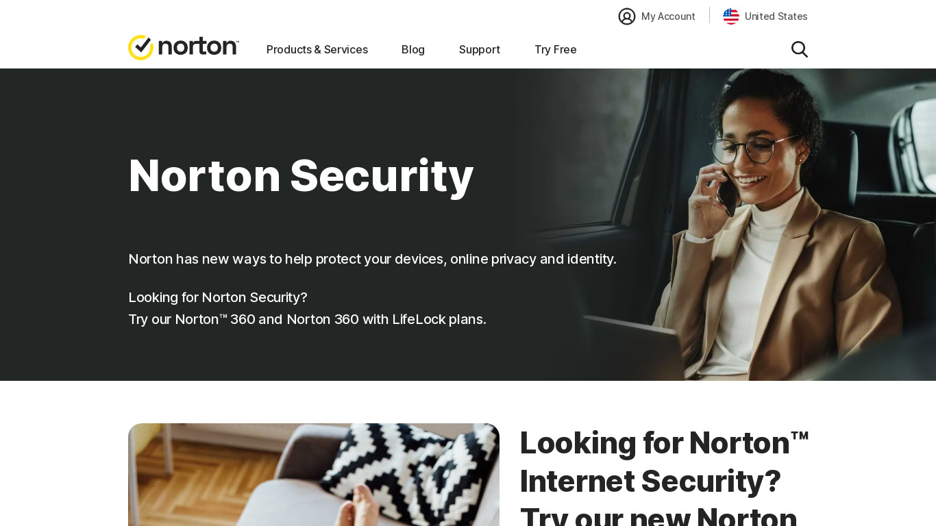 Norton Security Landing page