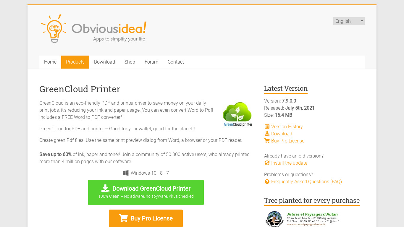 GreenCloud Printer Landing page