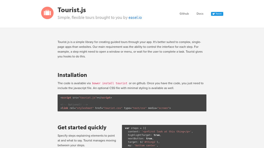 easelinc.github.io Tourist.js Landing Page
