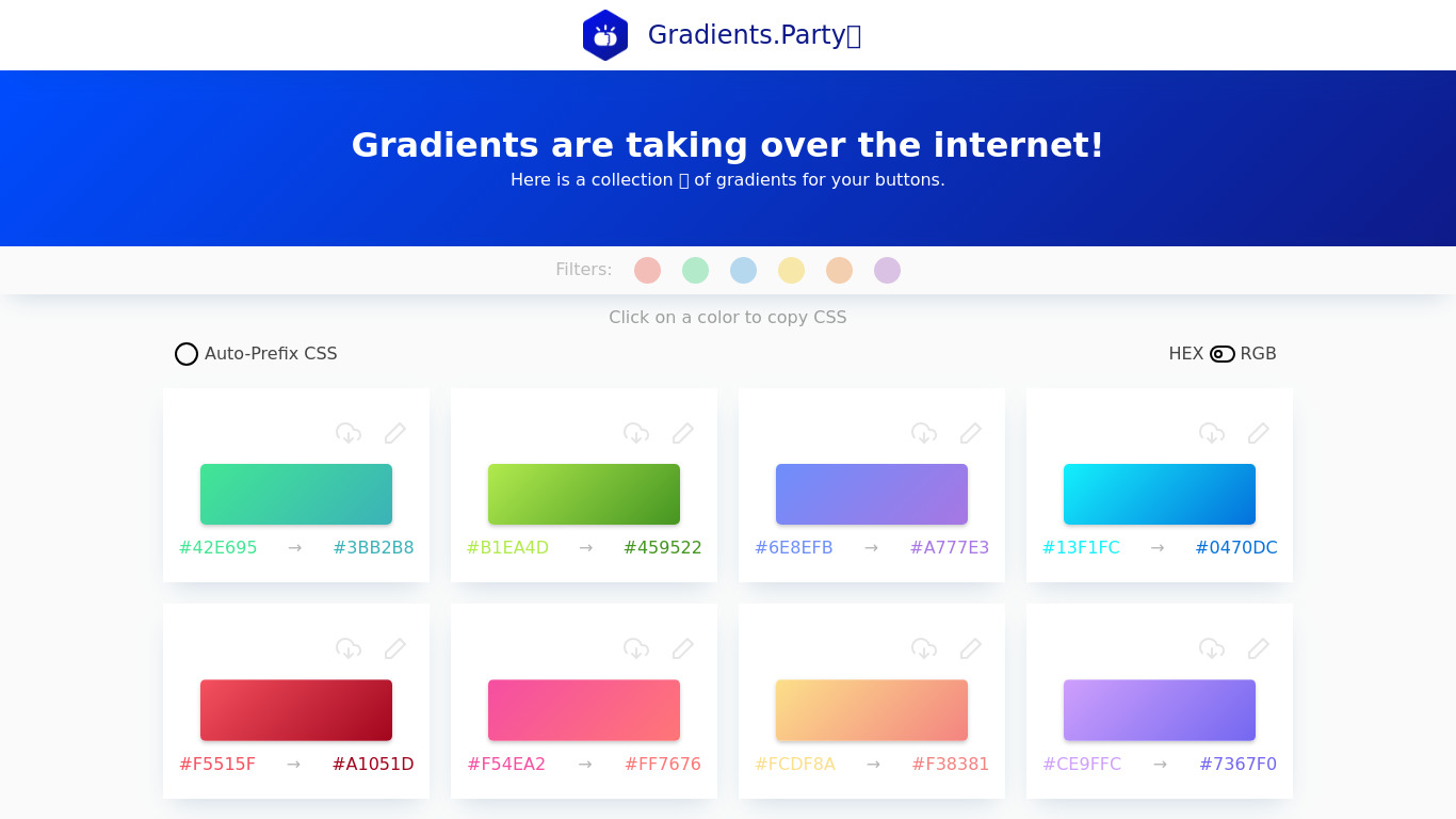 Gradients Party Landing page