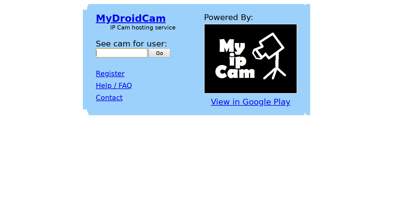 My Ip Cam Landing page