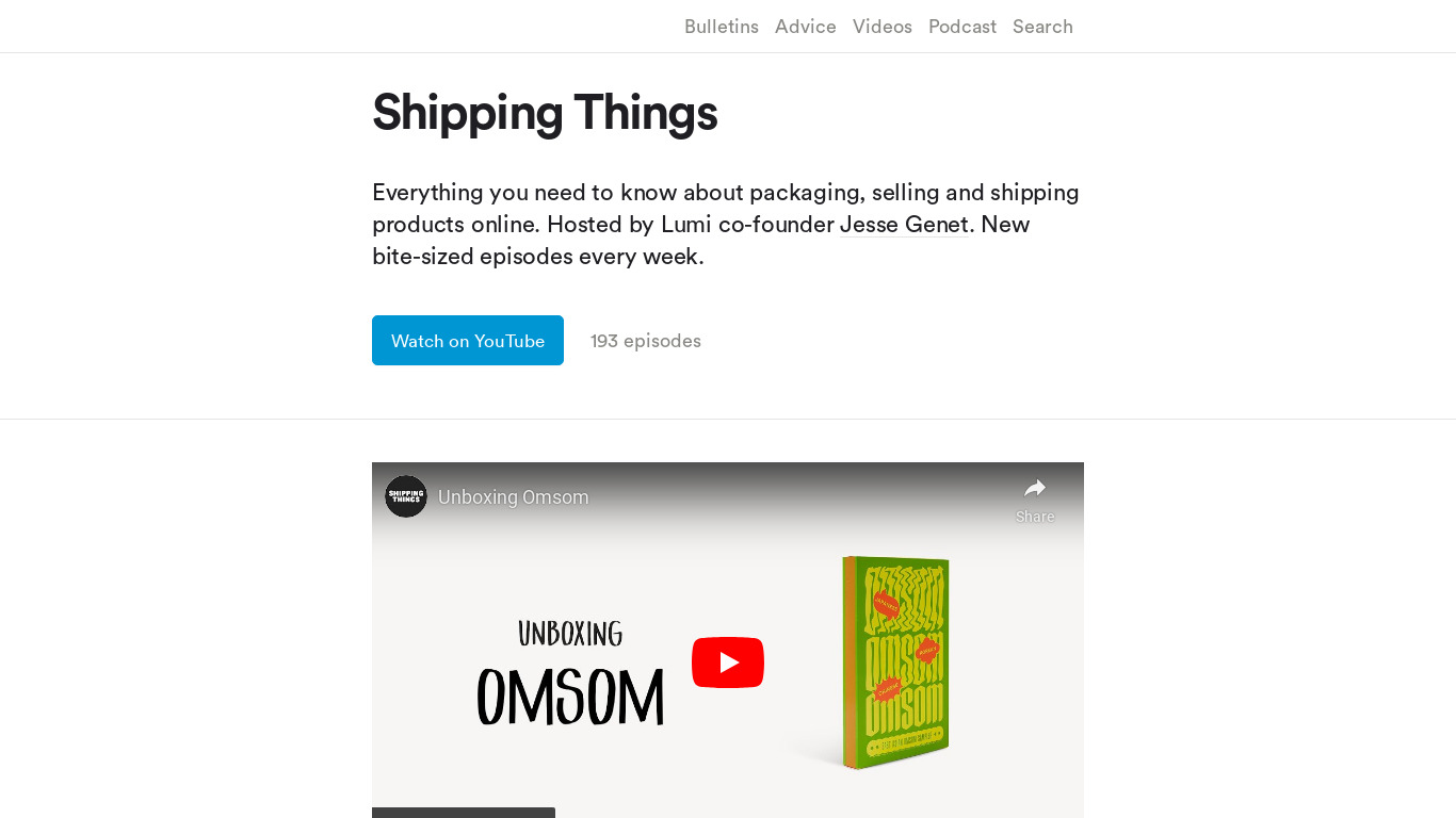 Shipping Things by Lumi Landing page