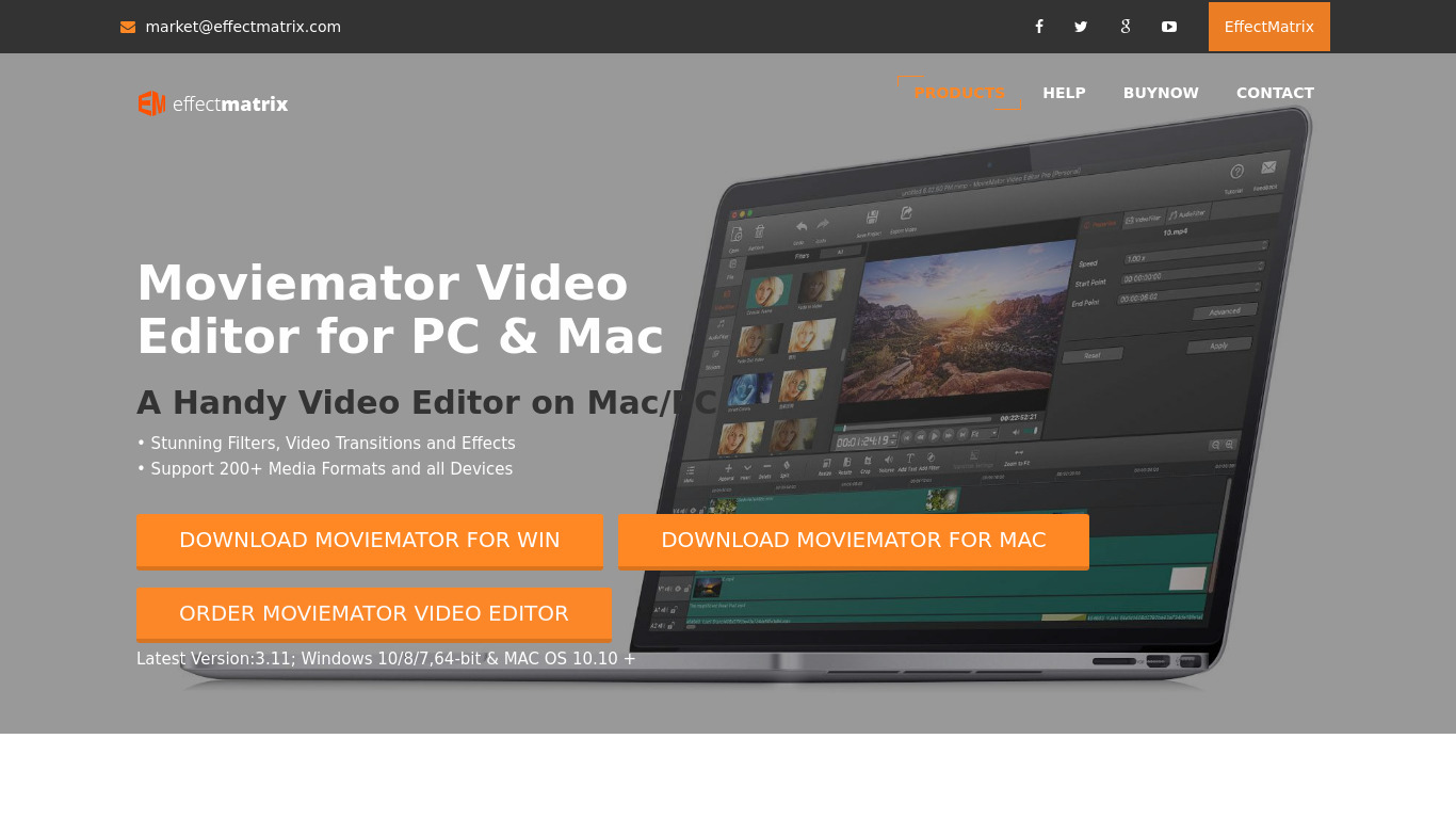 MovieMator Video Editor Landing page