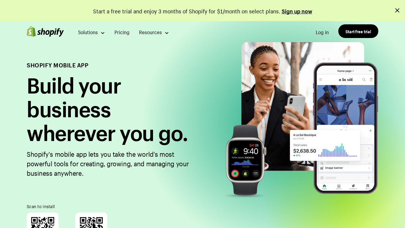 Shopify Mobile Shipping Landing page