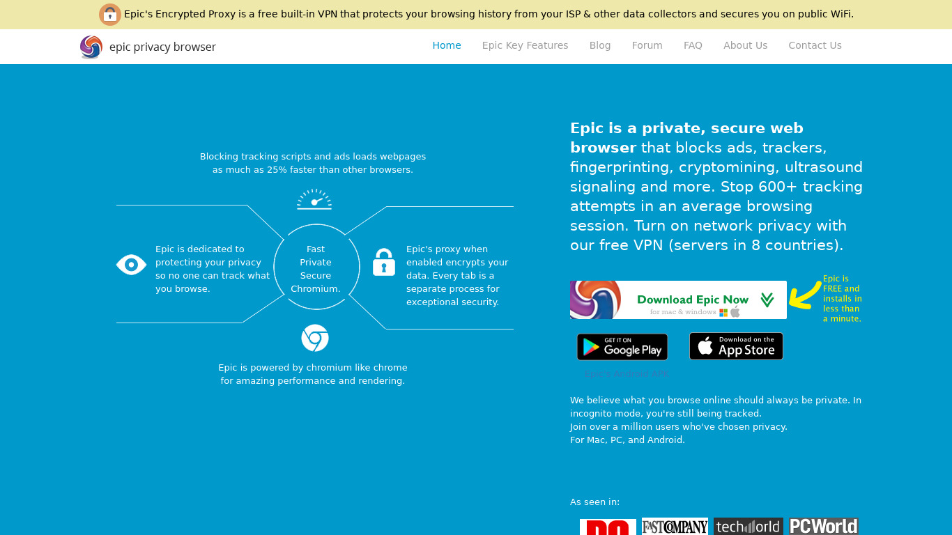 Epic Privacy Browser Landing page
