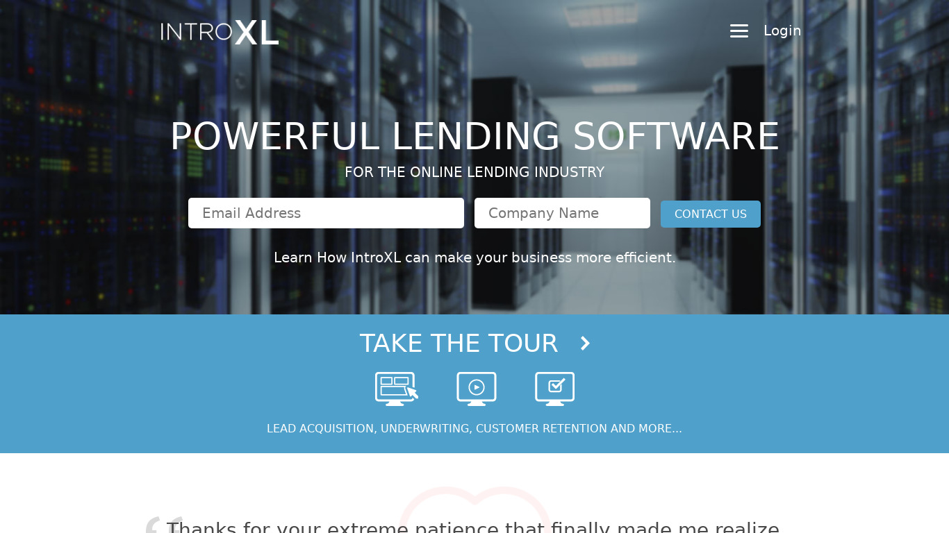 Intro XL Landing page