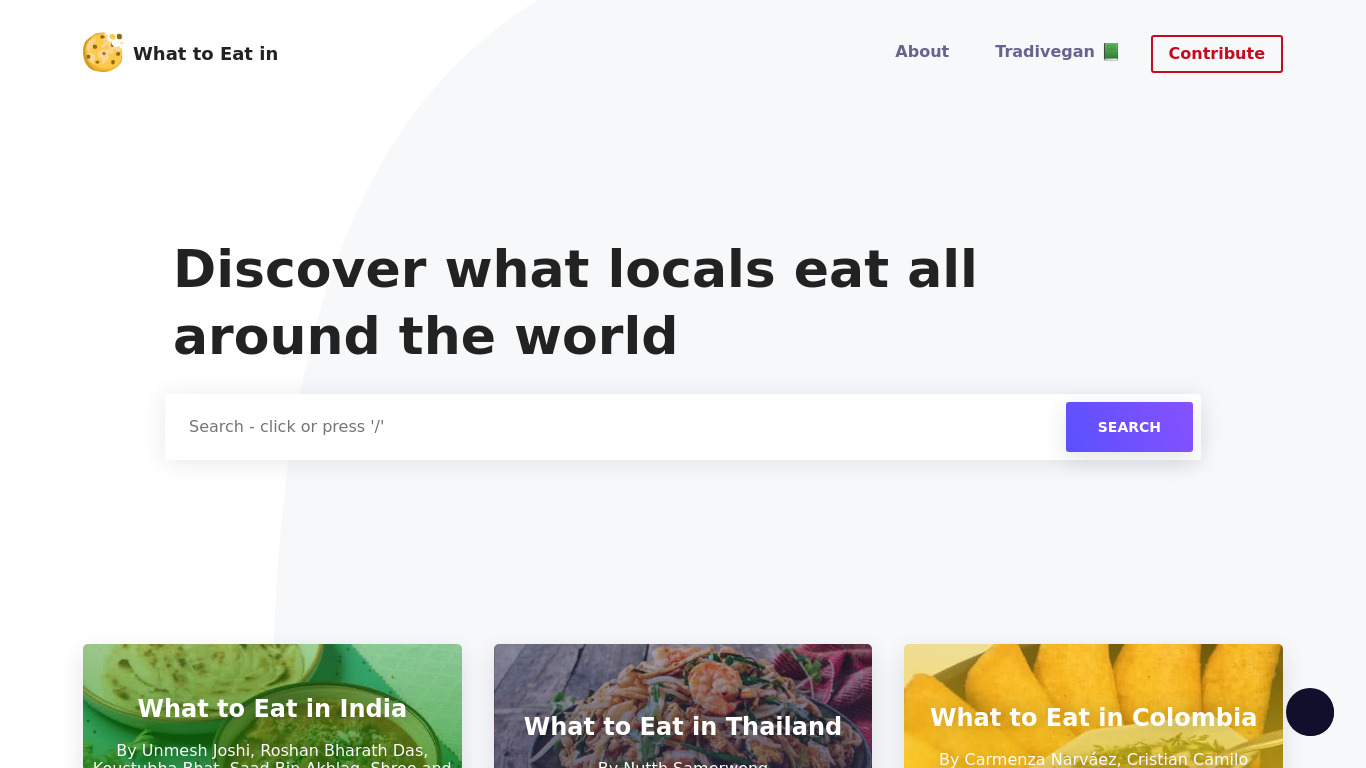What to Eat in Landing page