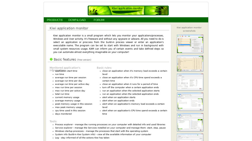 Kiwi application monitor Landing Page