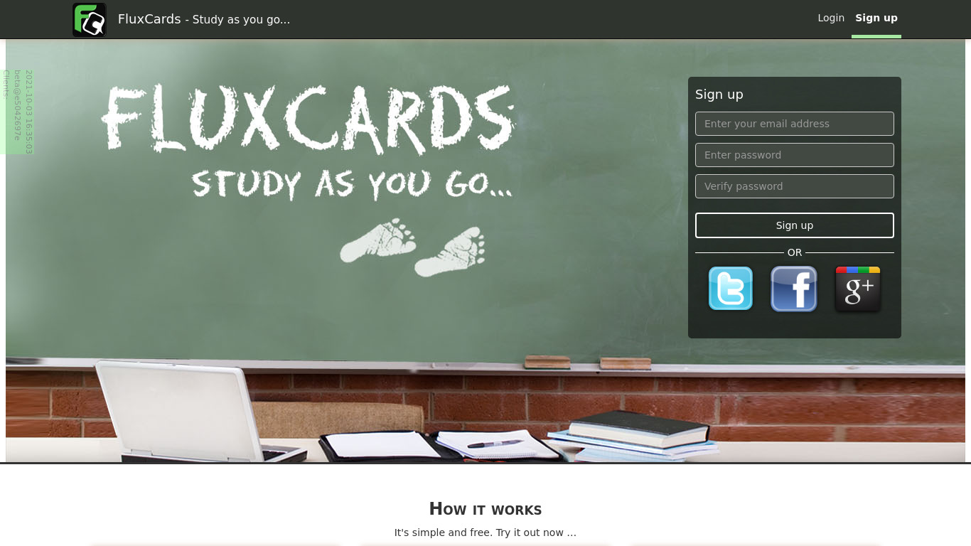 FluxCards Landing page