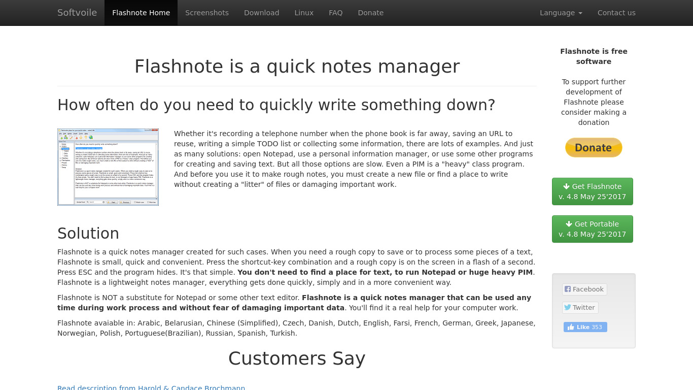 Flashnote Landing page