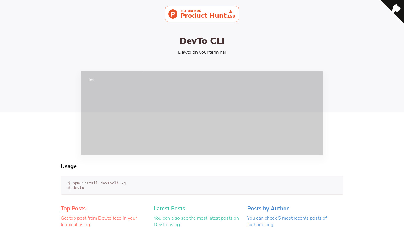 DEV CLI Landing page