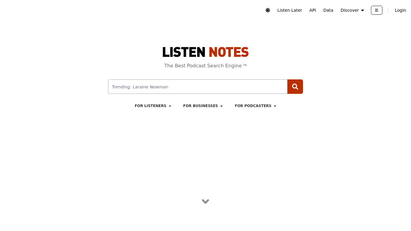 Listen Notes Landing page