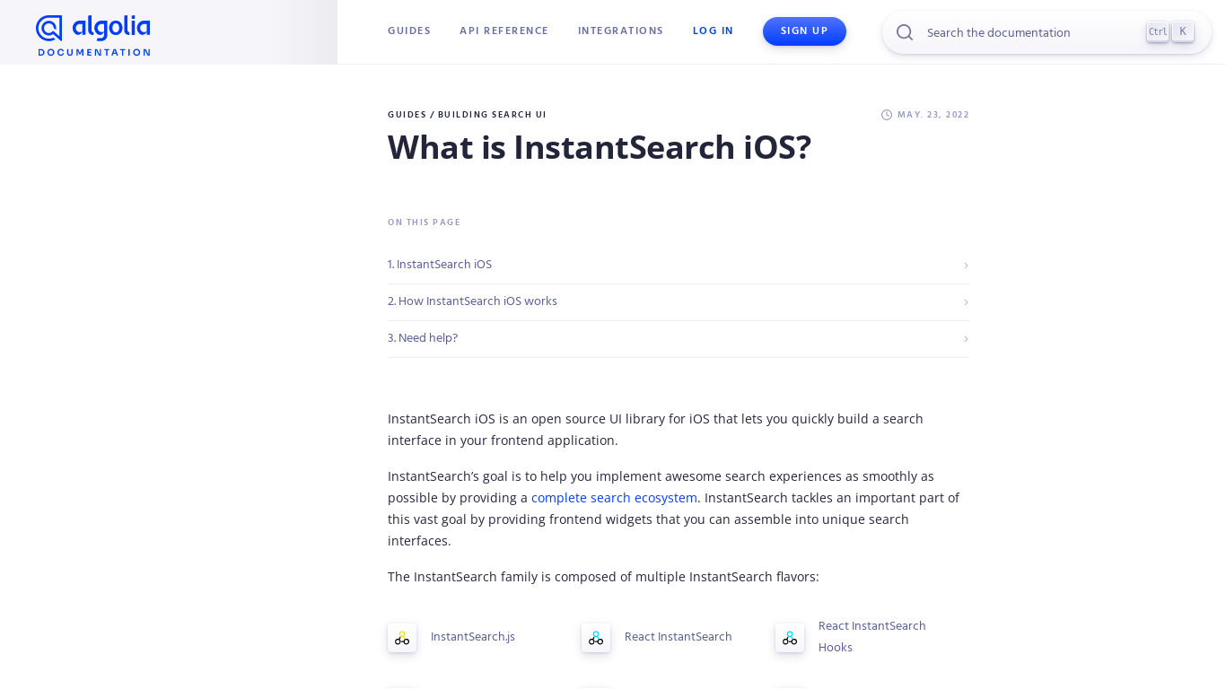 InstantSearch iOS by Algolia Landing page