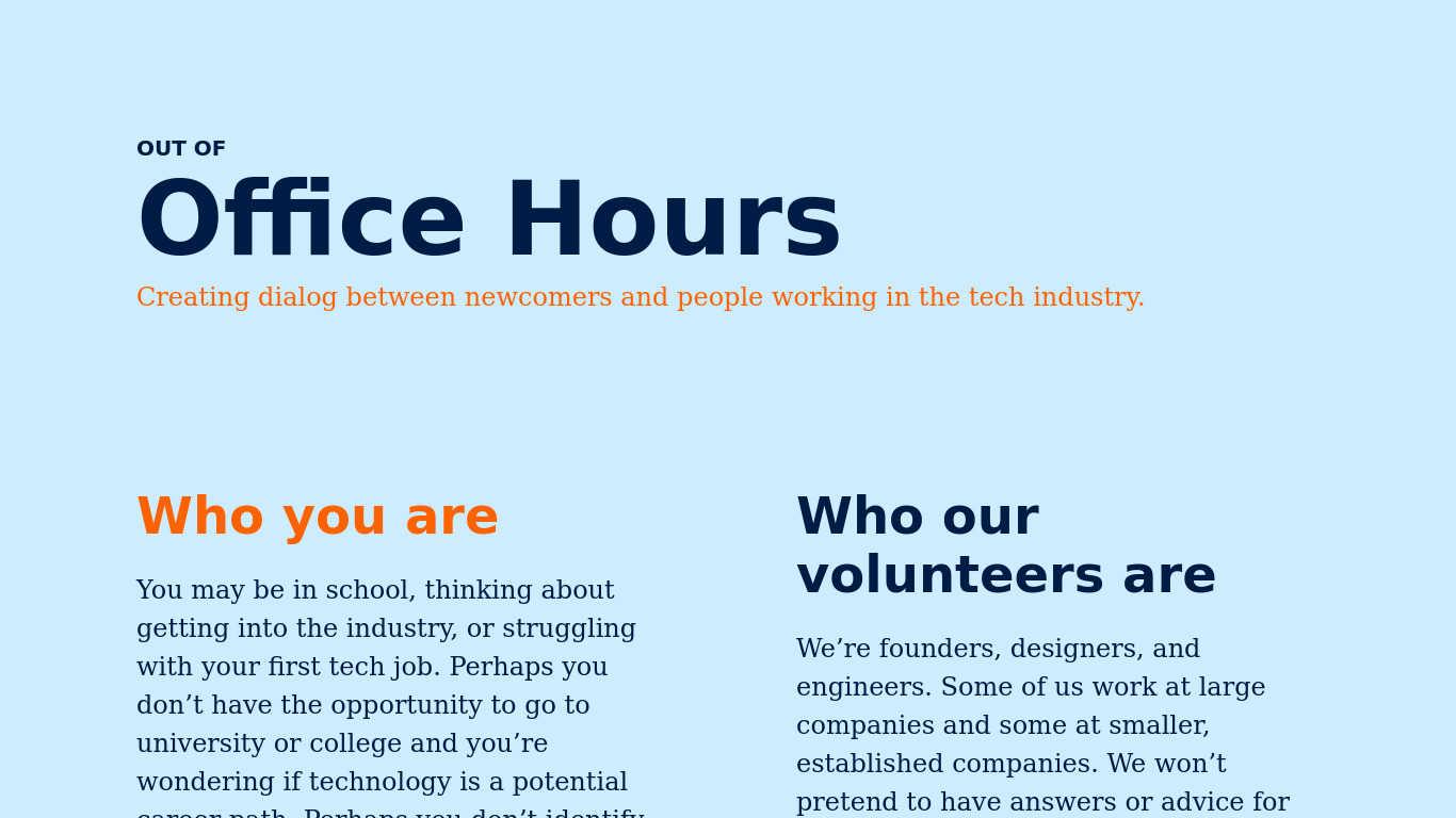 Out of Office Hours Landing page