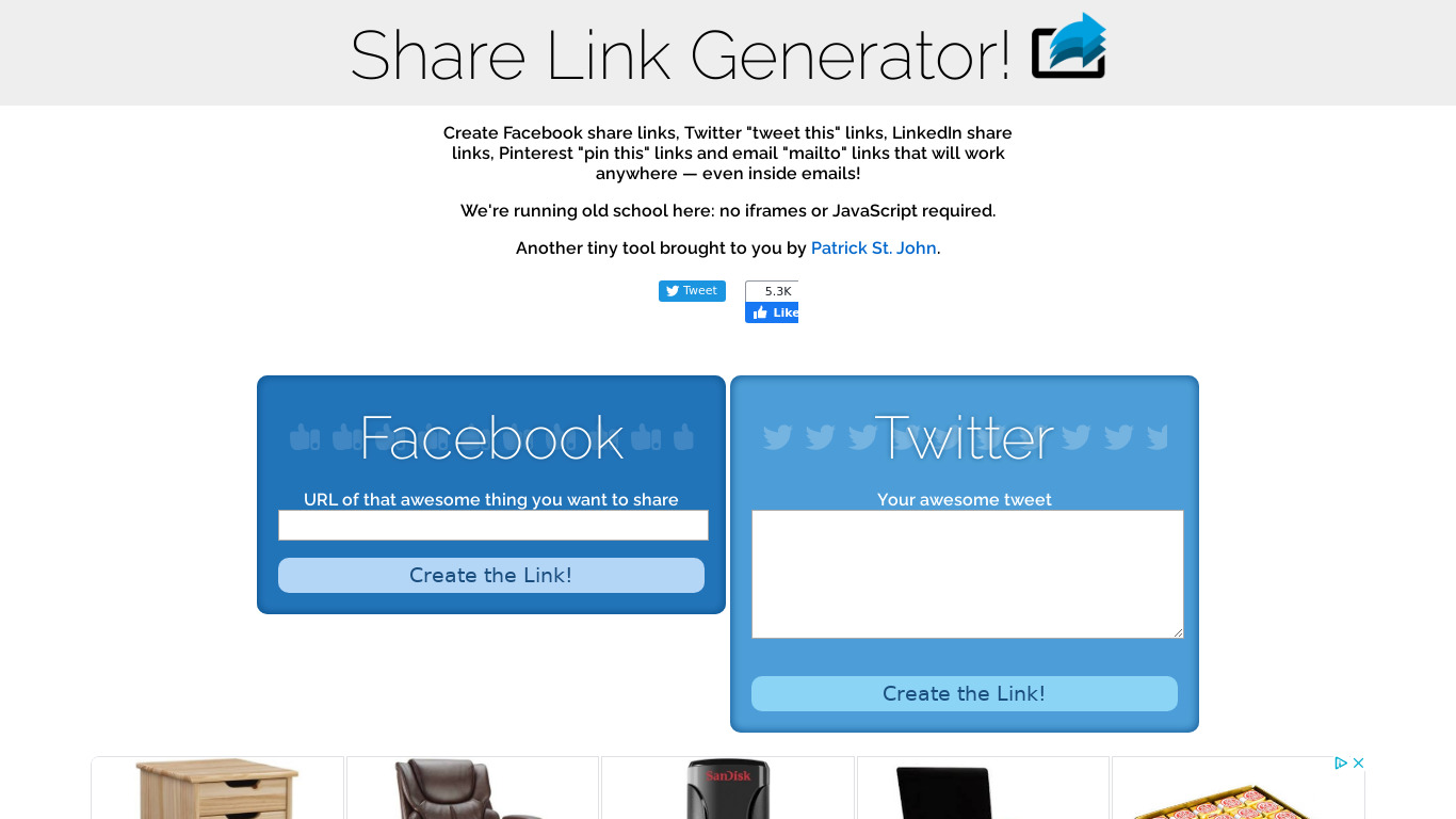 Share Link Generator Landing page