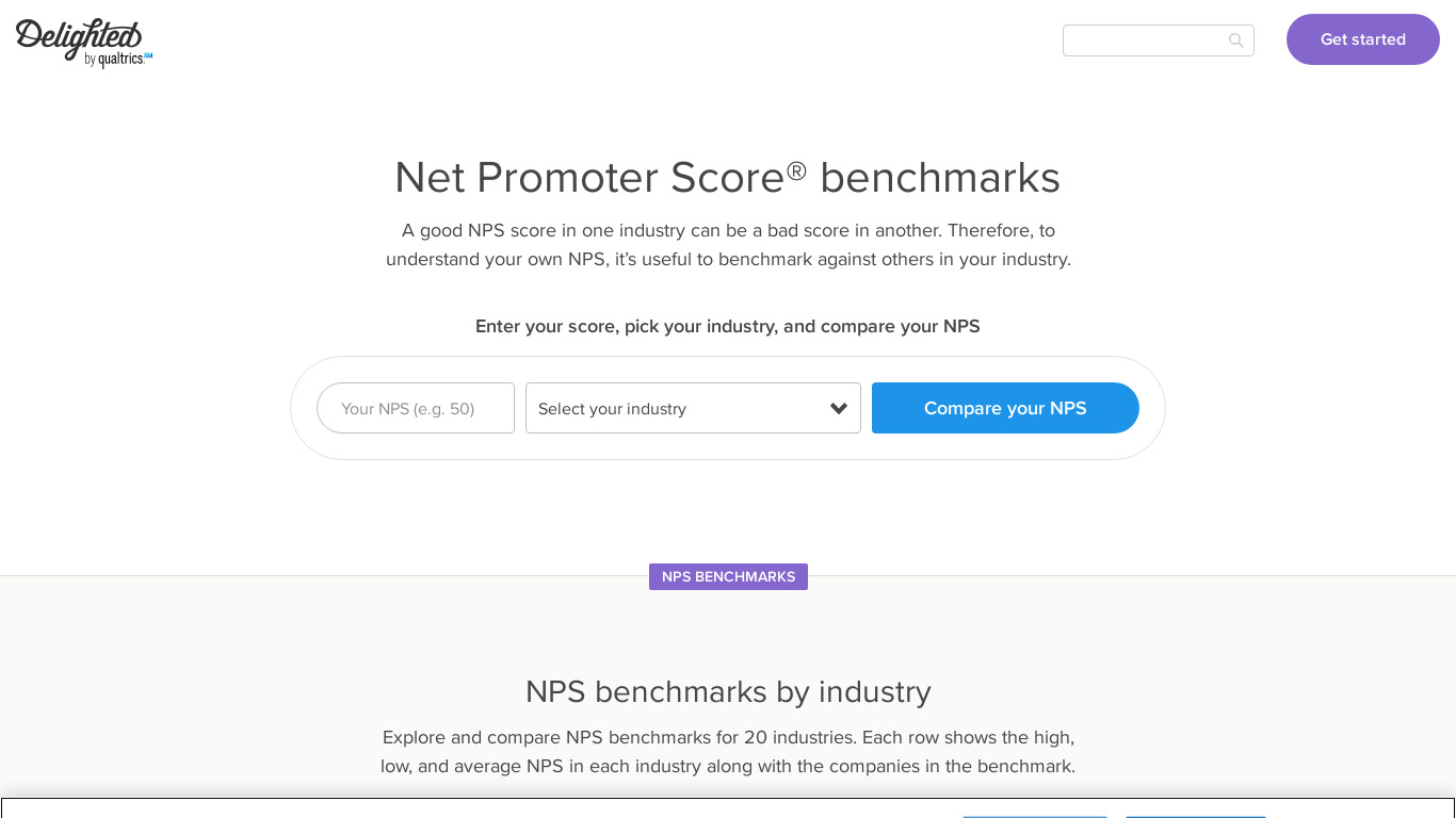 Interactive NPS Benchmarks – Delighted Landing page