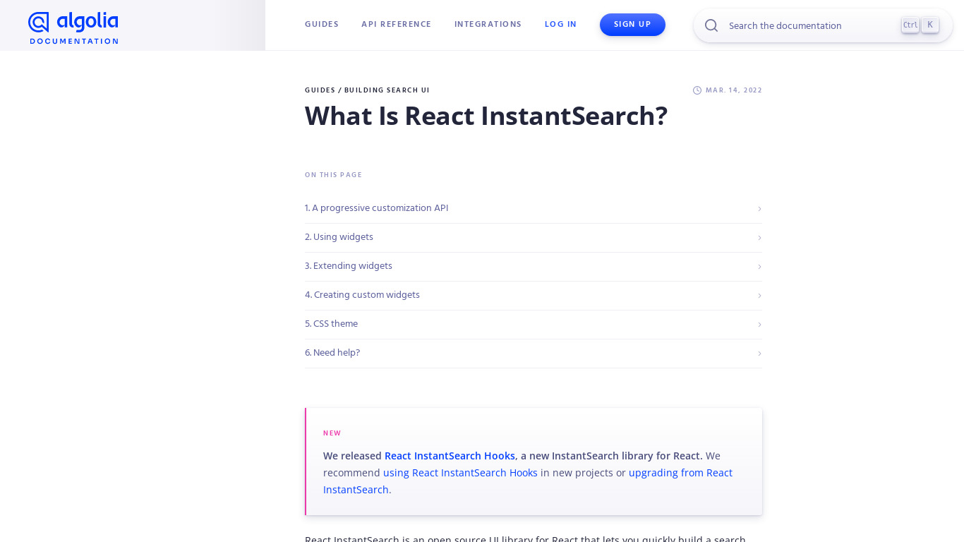 React-InstantSearch by Algolia Landing page