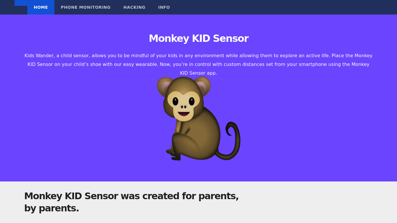 Monkey KID Sensor Landing page