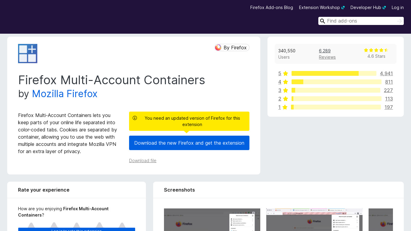 Firefox Multi-account Containers Landing page