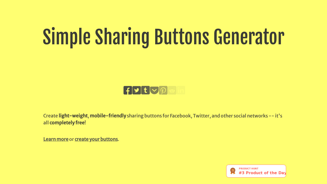 Simple Sharing Buttons Generator Landing page